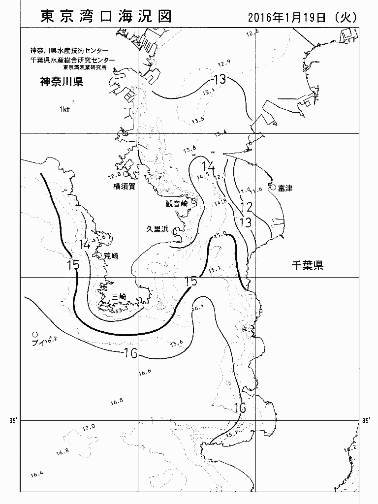 海況図, 東京湾口海況図 検索結果, (水温分布 等を図示)