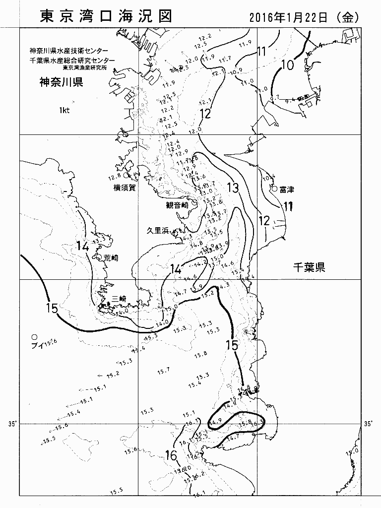 海況図, 東京湾口海況図 検索結果, (水温分布 等を図示)