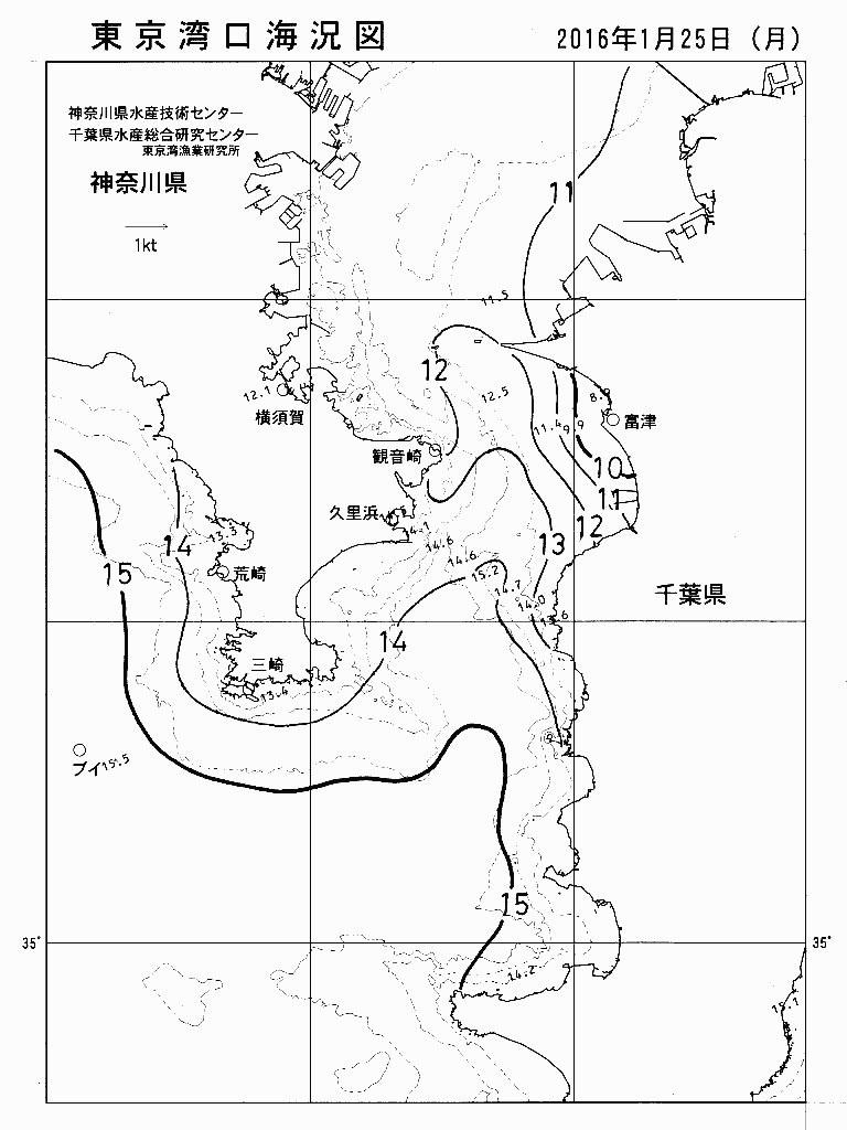 海況図, 東京湾口海況図 検索結果, (水温分布 等を図示)