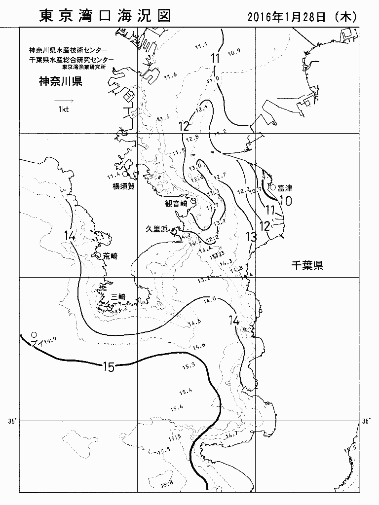 海況図, 東京湾口海況図 検索結果, (水温分布 等を図示)