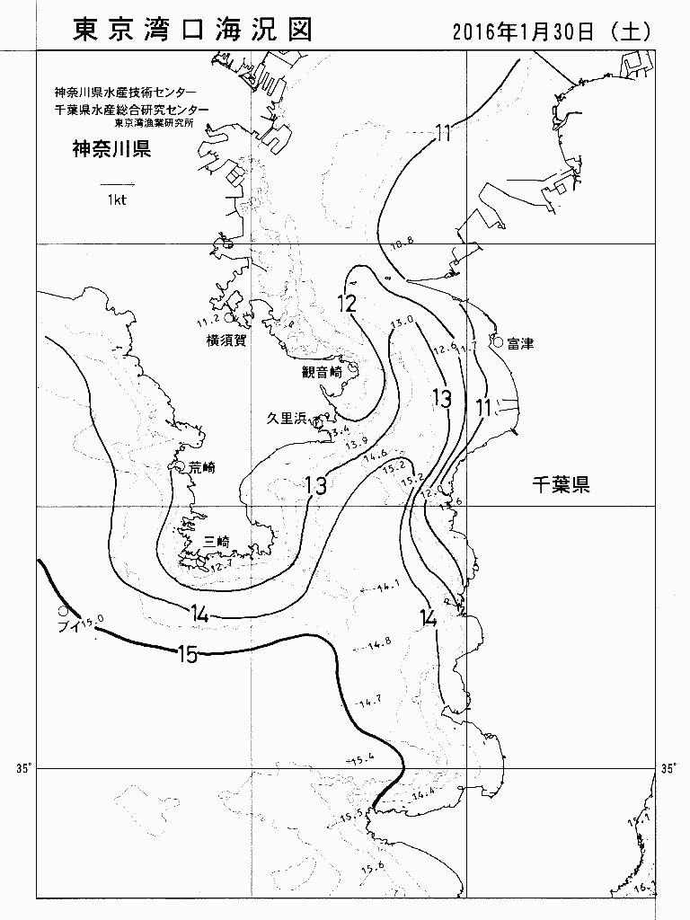 海況図, 東京湾口海況図 検索結果, (水温分布 等を図示)