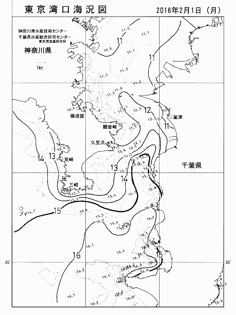 海況図, 東京湾口海況図 検索結果, (水温分布 等を図示)