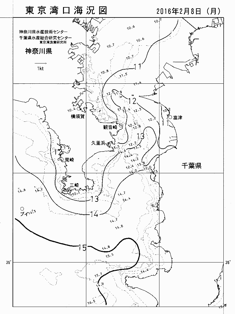 海況図, 東京湾口海況図 検索結果, (水温分布 等を図示)