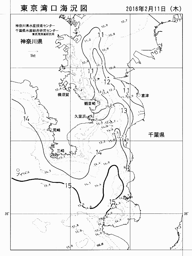 海況図, 東京湾口海況図 検索結果, (水温分布 等を図示)