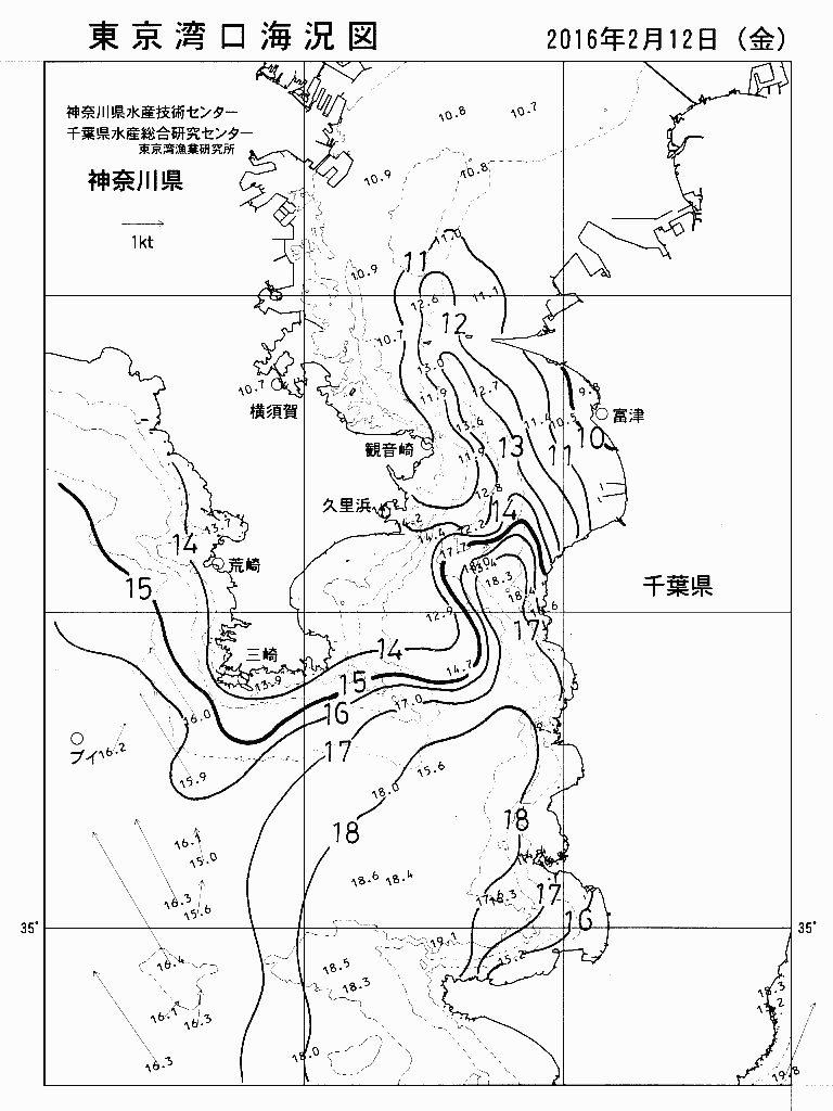 海況図, 東京湾口海況図 検索結果, (水温分布 等を図示)