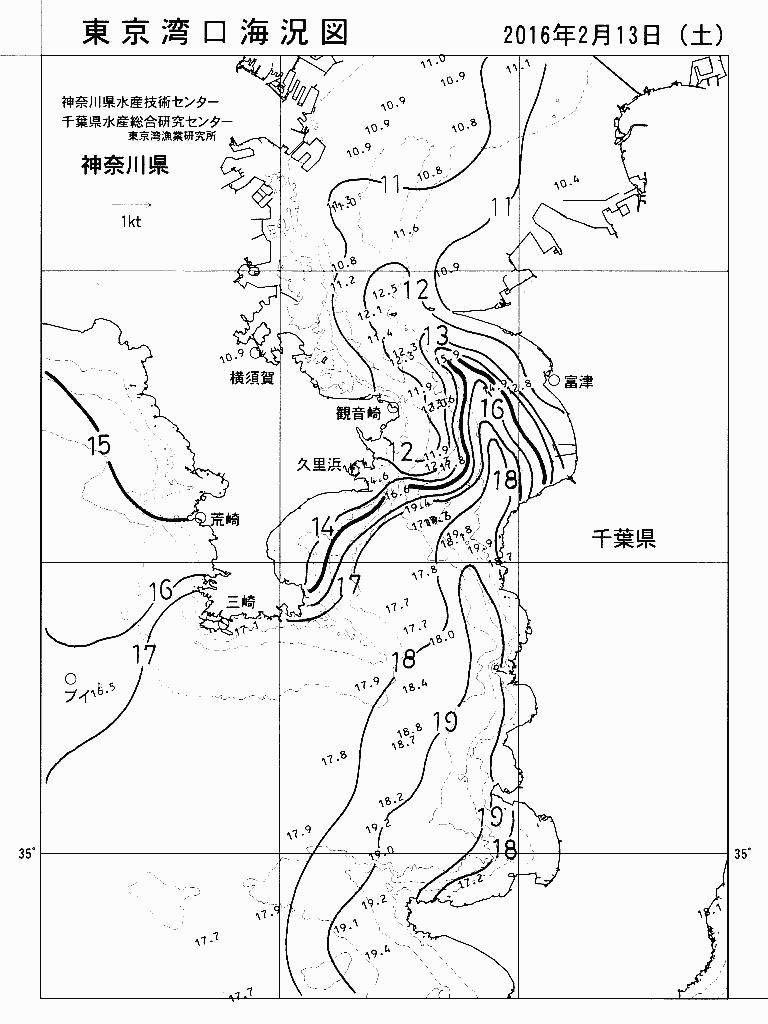 海況図, 東京湾口海況図 検索結果, (水温分布 等を図示)
