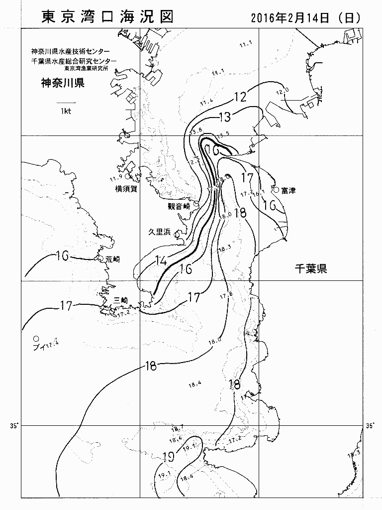 海況図, 東京湾口海況図 検索結果, (水温分布 等を図示)