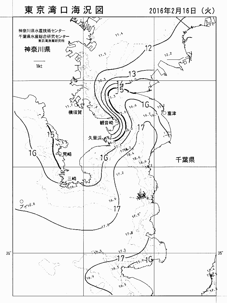 海況図, 東京湾口海況図 検索結果, (水温分布 等を図示)