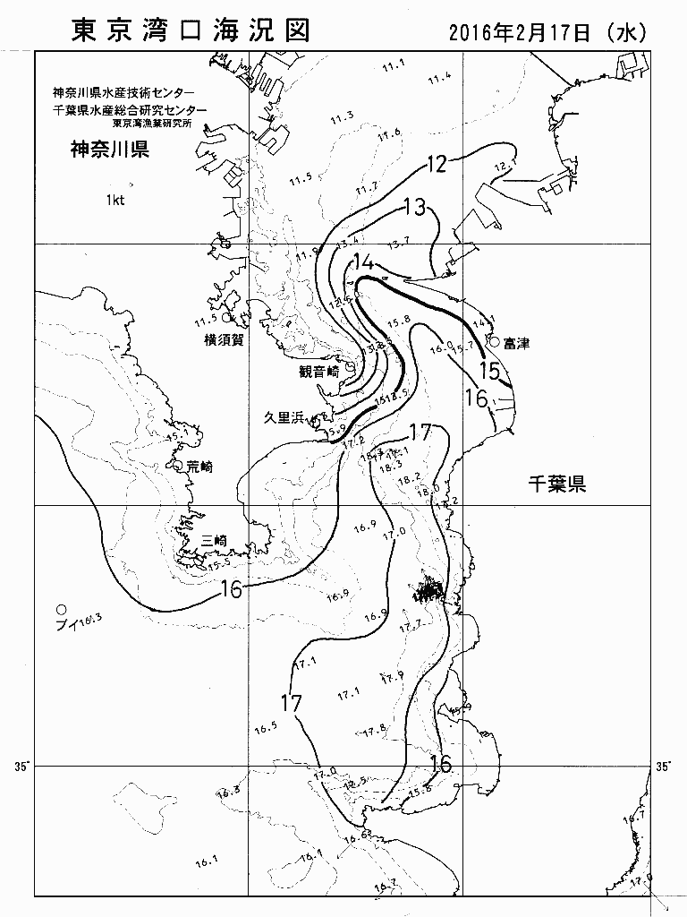 海況図, 東京湾口海況図 検索結果, (水温分布 等を図示)