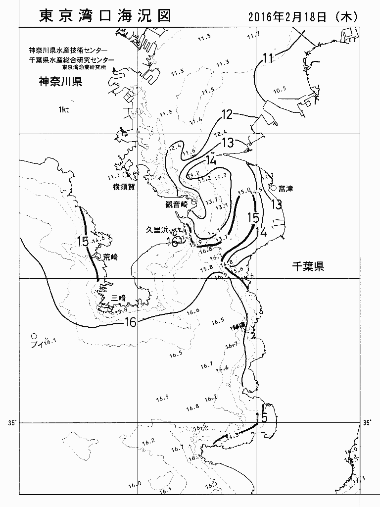 海況図, 東京湾口海況図 検索結果, (水温分布 等を図示)