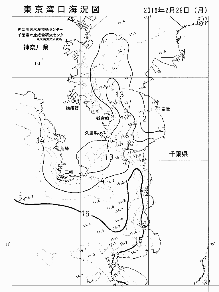 海況図, 東京湾口海況図 検索結果, (水温分布 等を図示)
