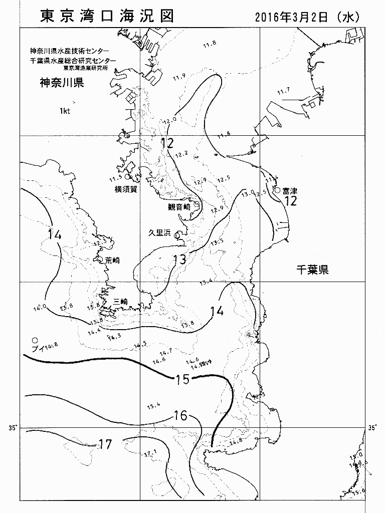 海況図, 東京湾口海況図 検索結果, (水温分布 等を図示)