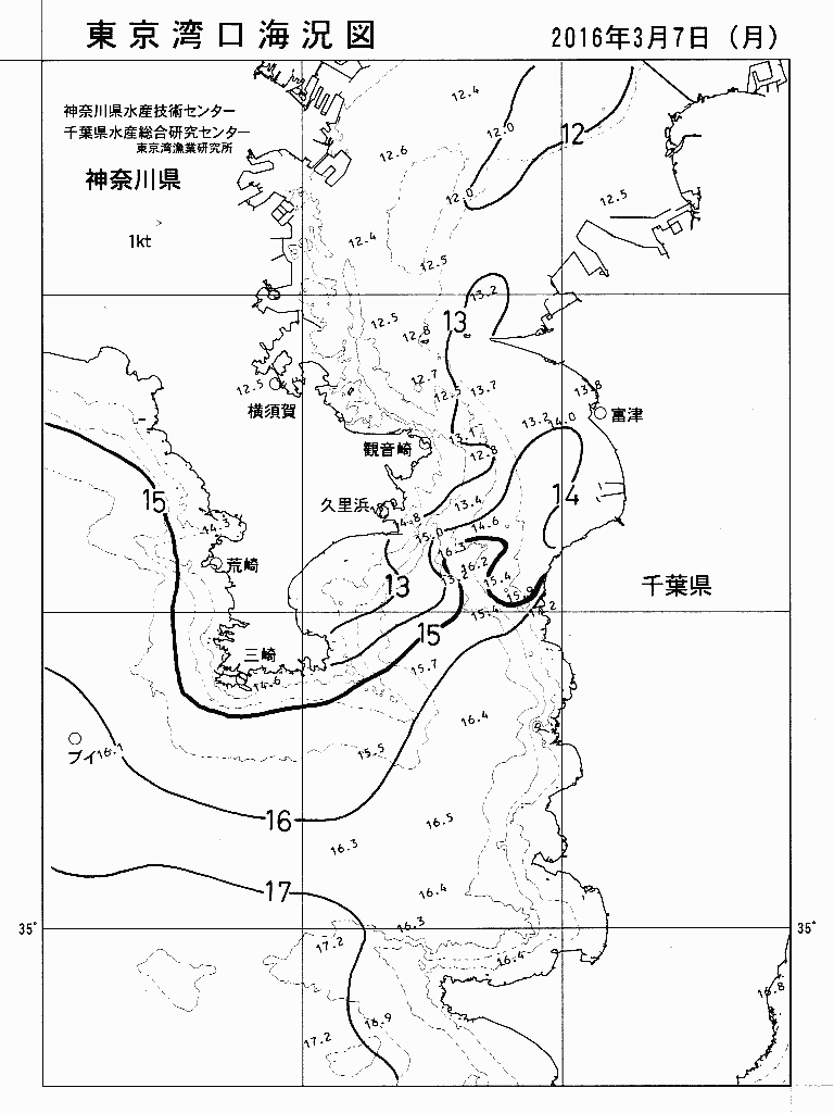 海況図, 東京湾口海況図 検索結果, (水温分布 等を図示)