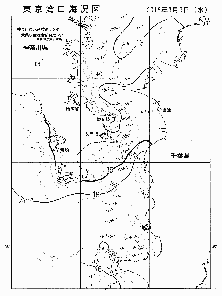 海況図, 東京湾口海況図 検索結果, (水温分布 等を図示)