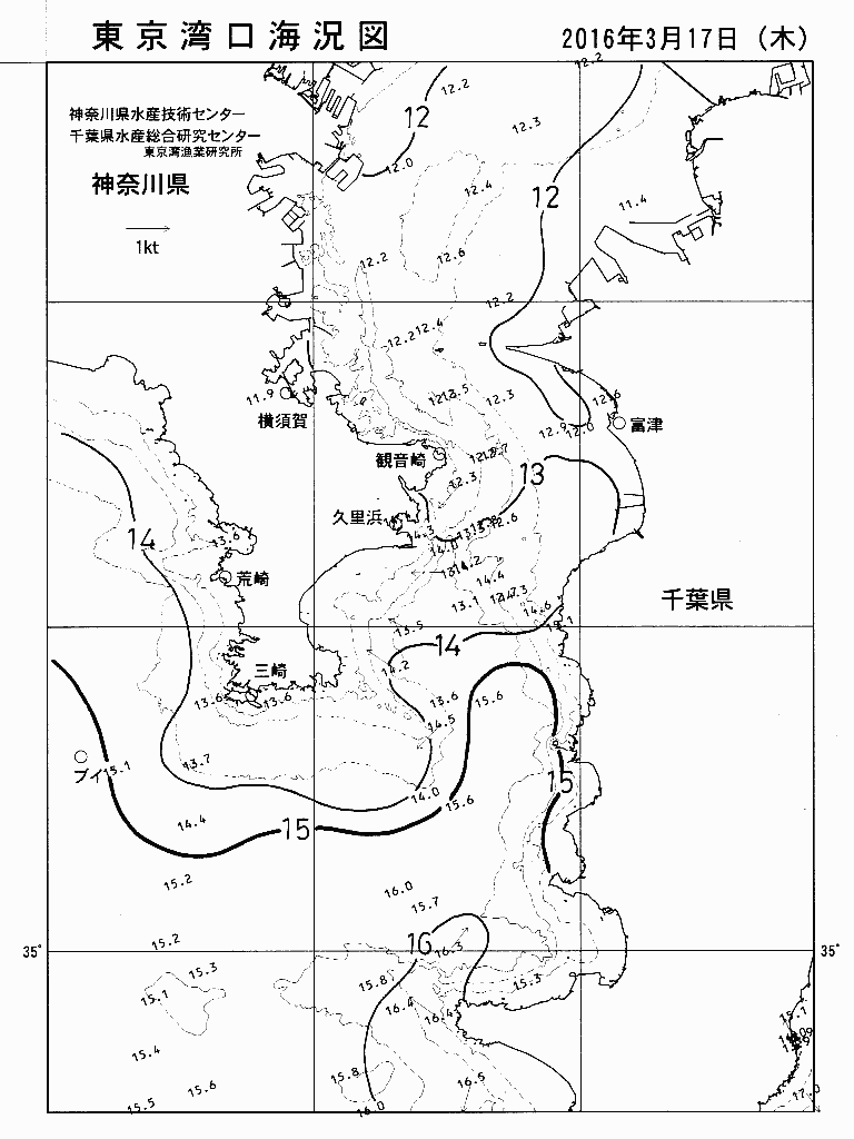 海況図, 東京湾口海況図 検索結果, (水温分布 等を図示)