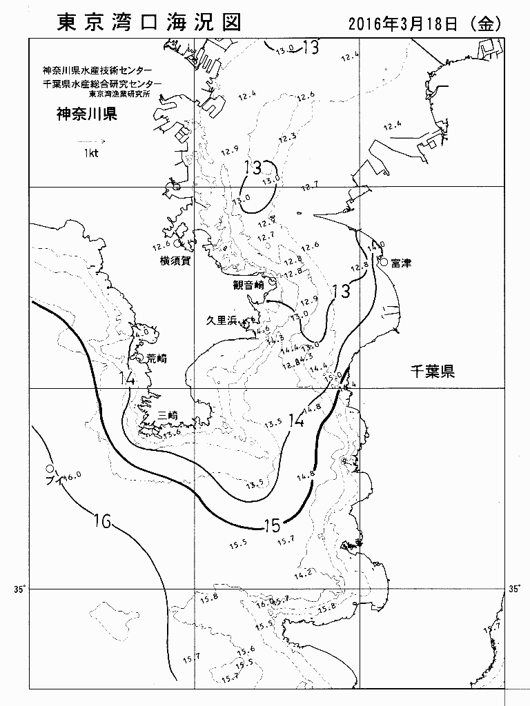 海況図, 東京湾口海況図 検索結果, (水温分布 等を図示)