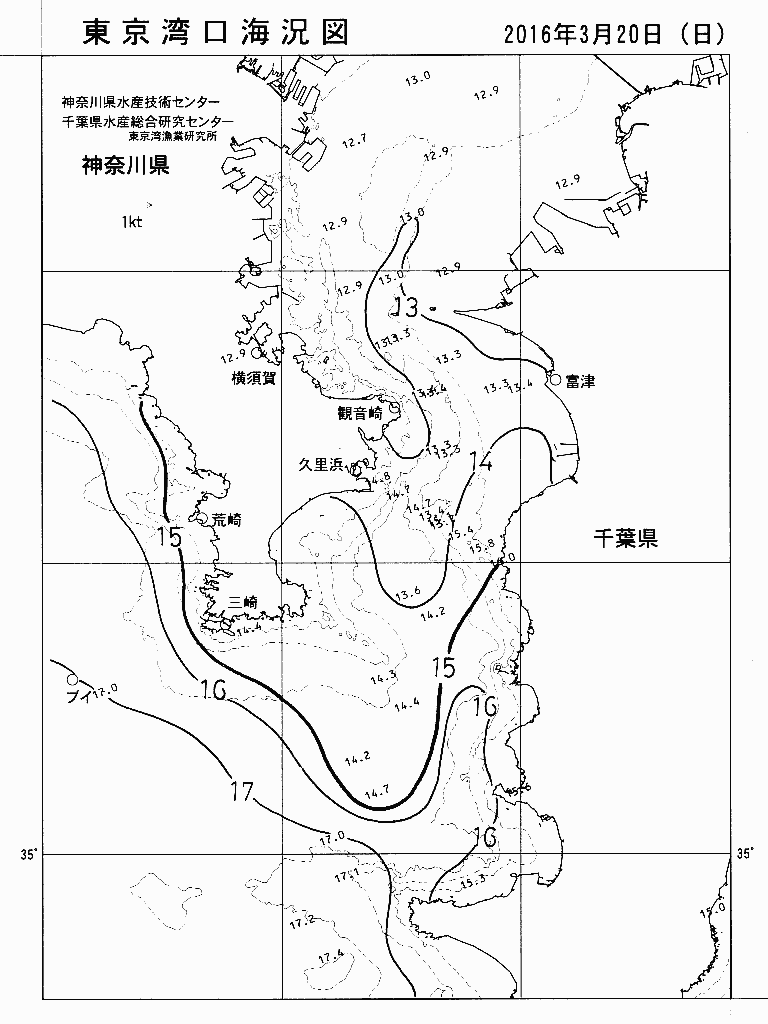 海況図, 東京湾口海況図 検索結果, (水温分布 等を図示)