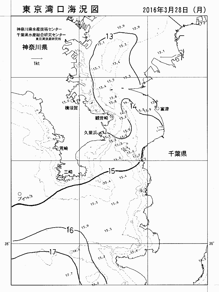 海況図, 東京湾口海況図 検索結果, (水温分布 等を図示)