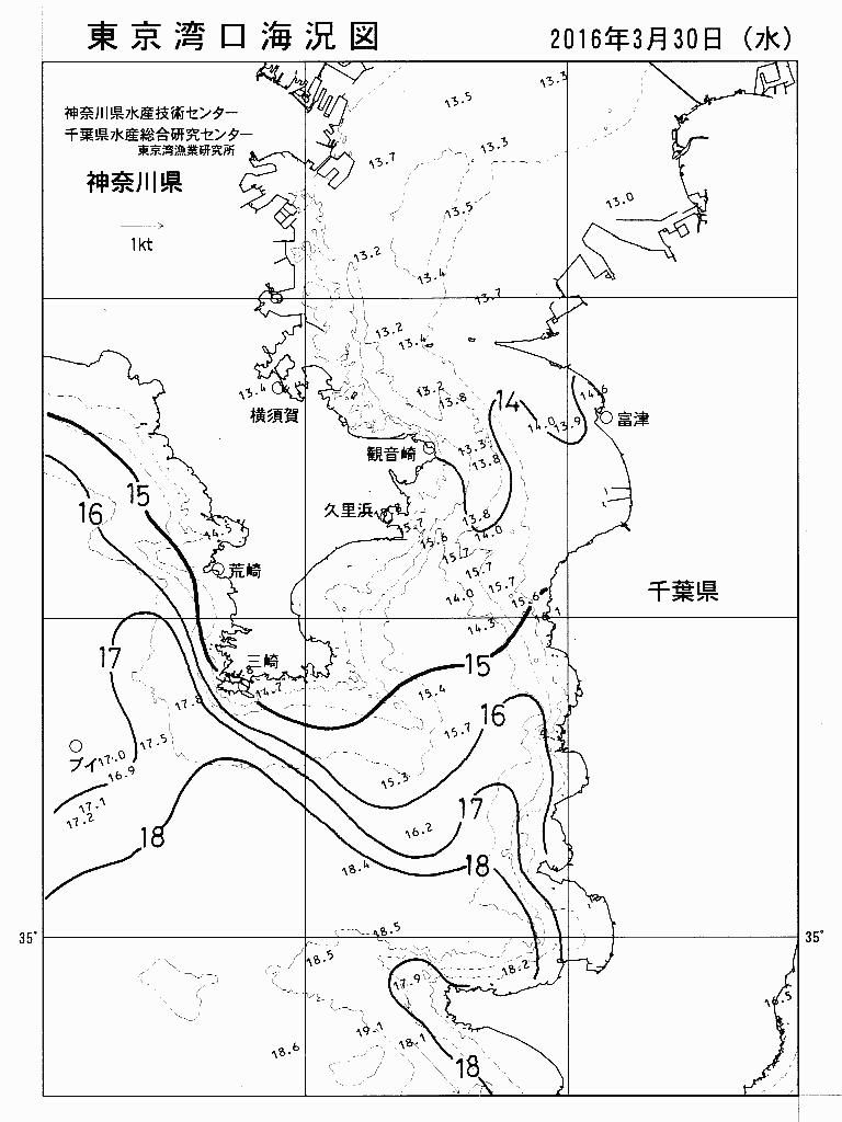海況図, 東京湾口海況図 検索結果, (水温分布 等を図示)