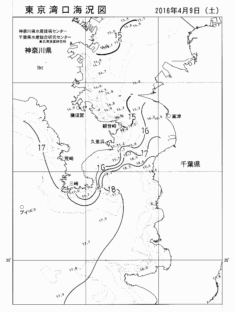 海況図, 東京湾口海況図 検索結果, (水温分布 等を図示)