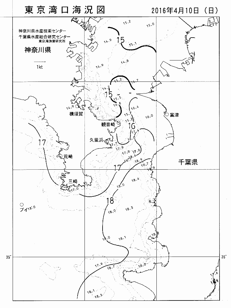 海況図, 東京湾口海況図 検索結果, (水温分布 等を図示)