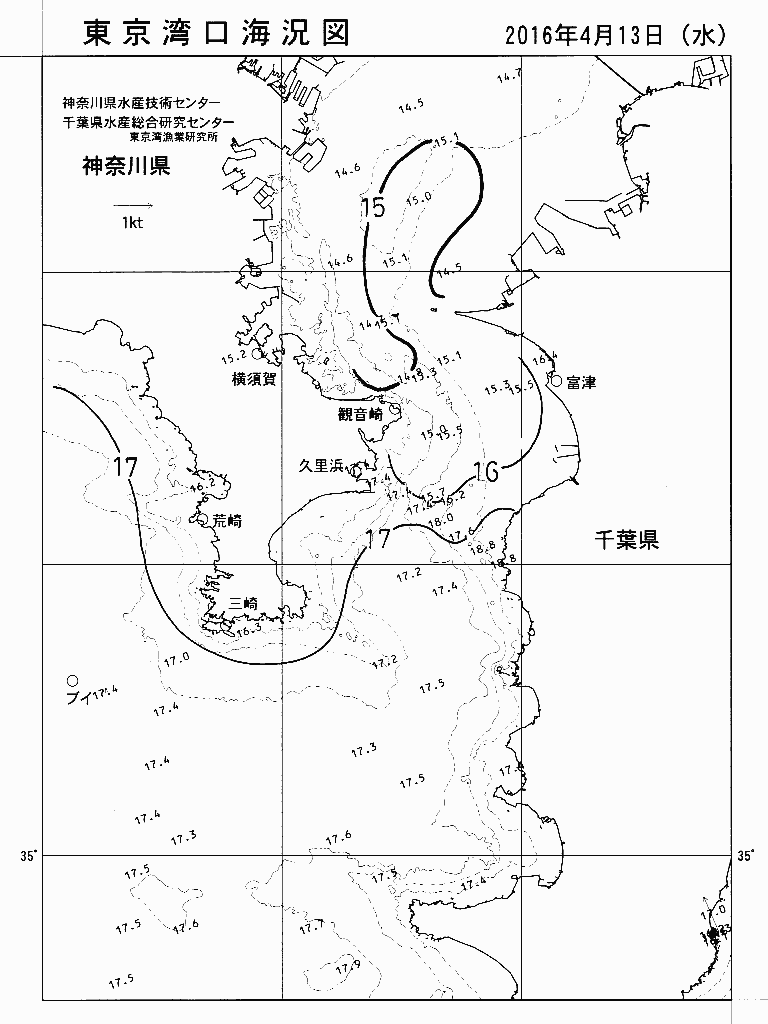 海況図, 東京湾口海況図 検索結果, (水温分布 等を図示)