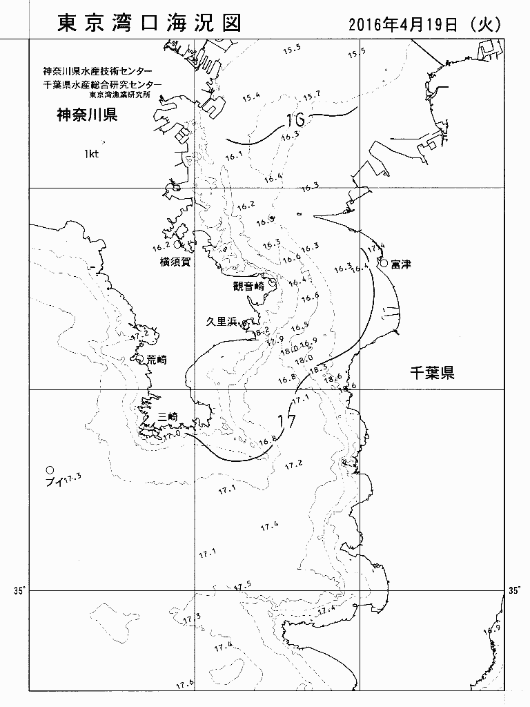 海況図, 東京湾口海況図 検索結果, (水温分布 等を図示)