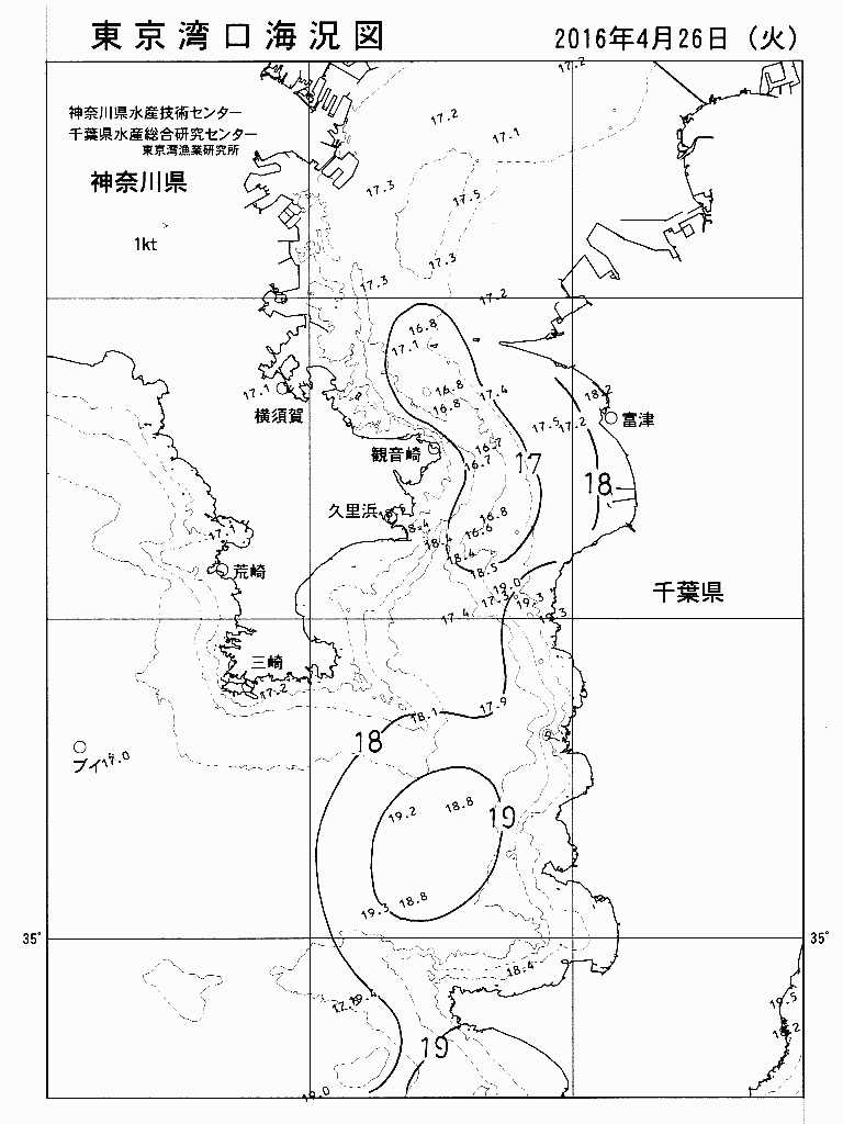 海況図, 東京湾口海況図 検索結果, (水温分布 等を図示)