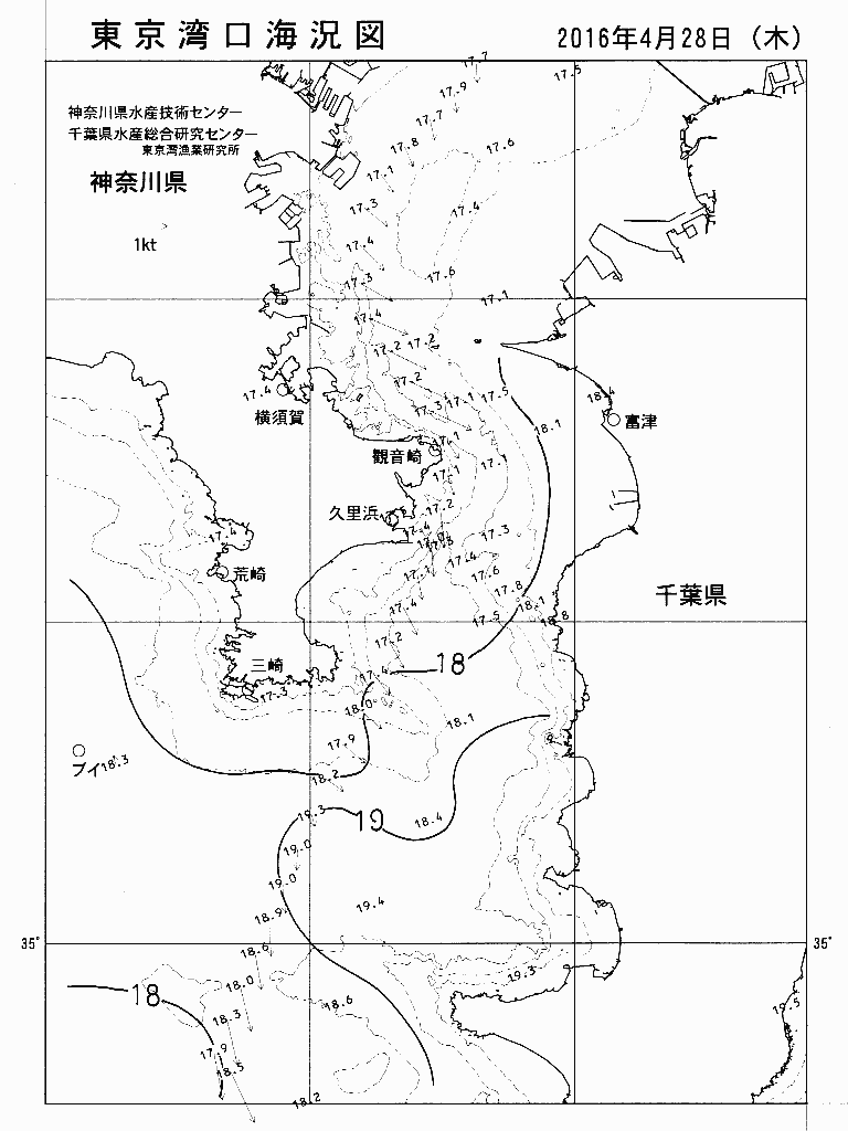 海況図, 東京湾口海況図 検索結果, (水温分布 等を図示)