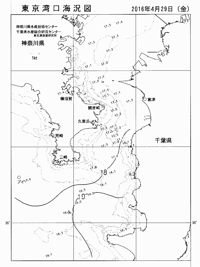 海況図, 東京湾口海況図 検索結果, (水温分布 等を図示)
