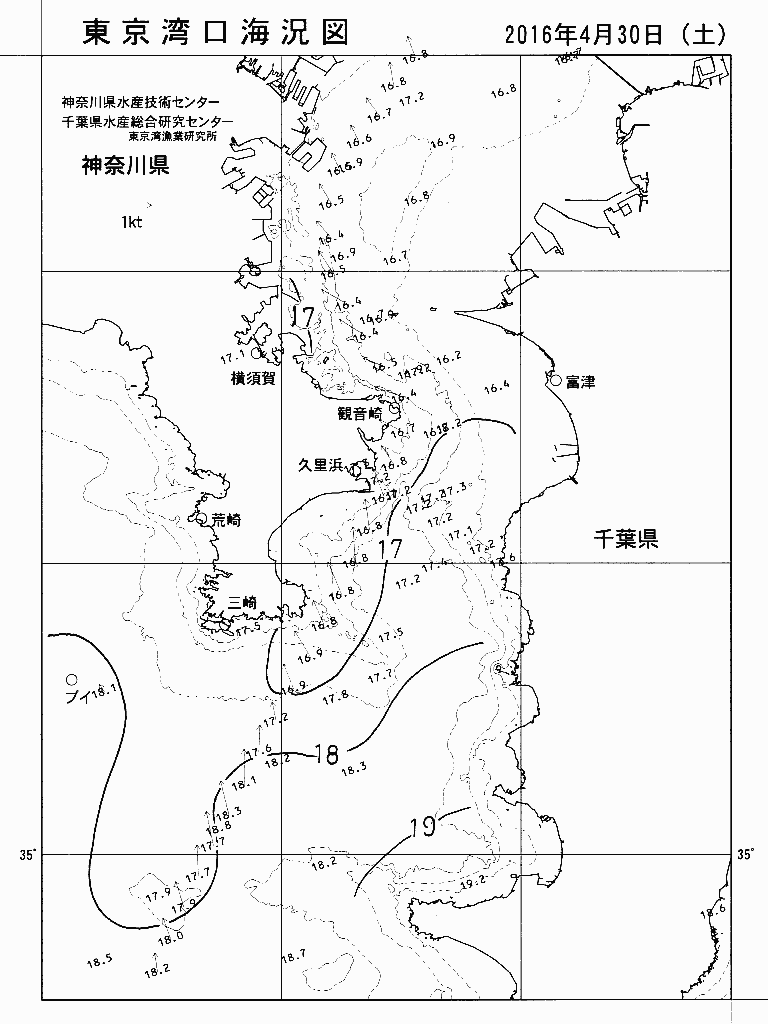 海況図, 東京湾口海況図 検索結果, (水温分布 等を図示)