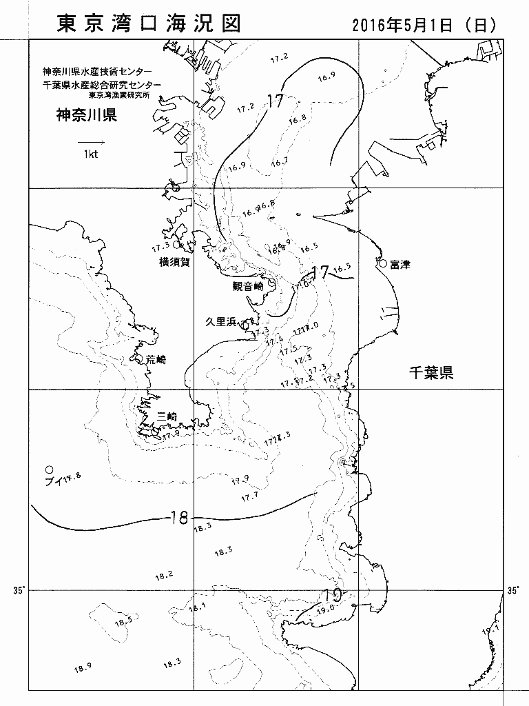 海況図, 東京湾口海況図 検索結果, (水温分布 等を図示)