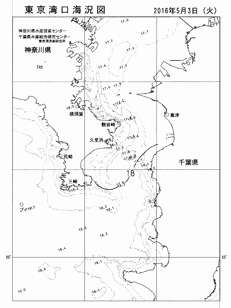 海況図, 東京湾口海況図 検索結果, (水温分布 等を図示)