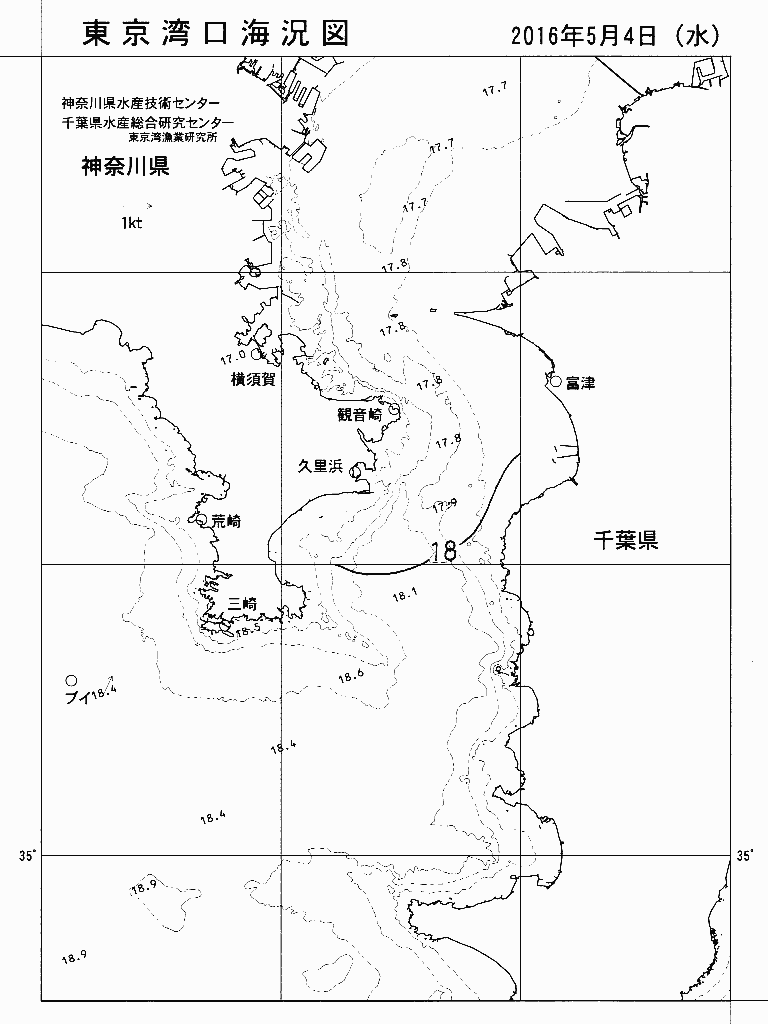 海況図, 東京湾口海況図 検索結果, (水温分布 等を図示)