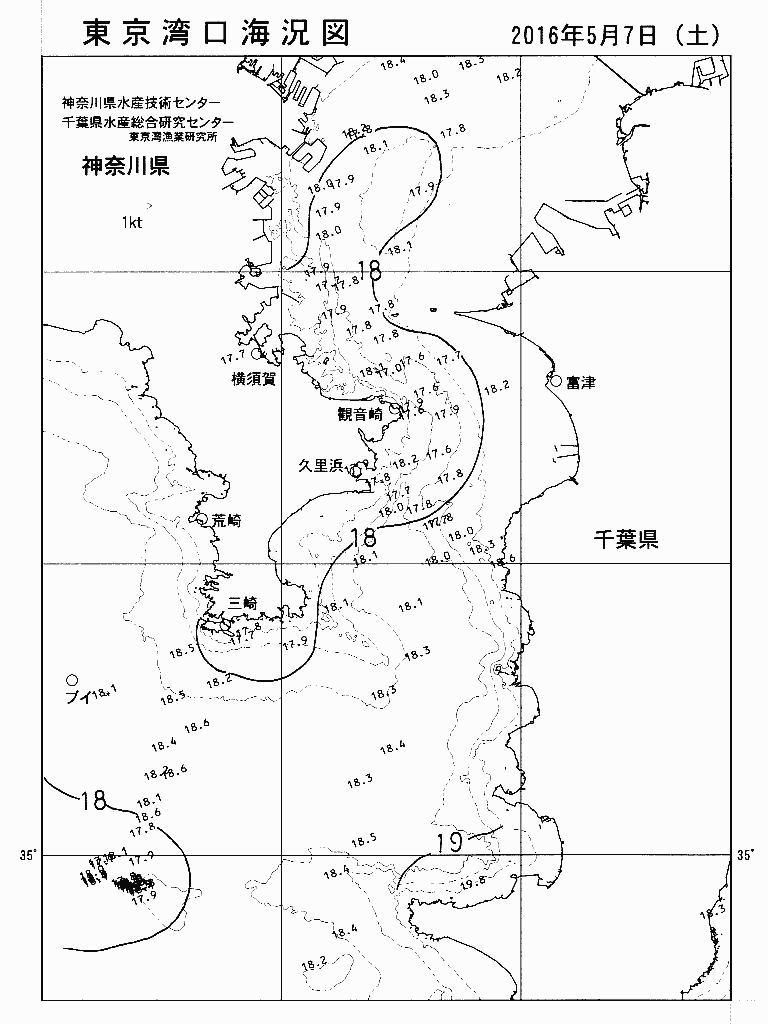 海況図, 東京湾口海況図 検索結果, (水温分布 等を図示)
