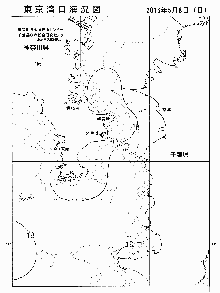 海況図, 東京湾口海況図 検索結果, (水温分布 等を図示)