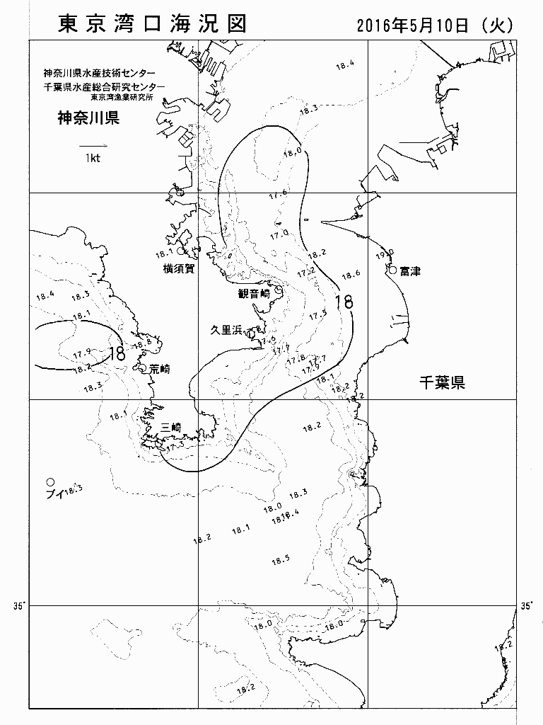 海況図, 東京湾口海況図 検索結果, (水温分布 等を図示)
