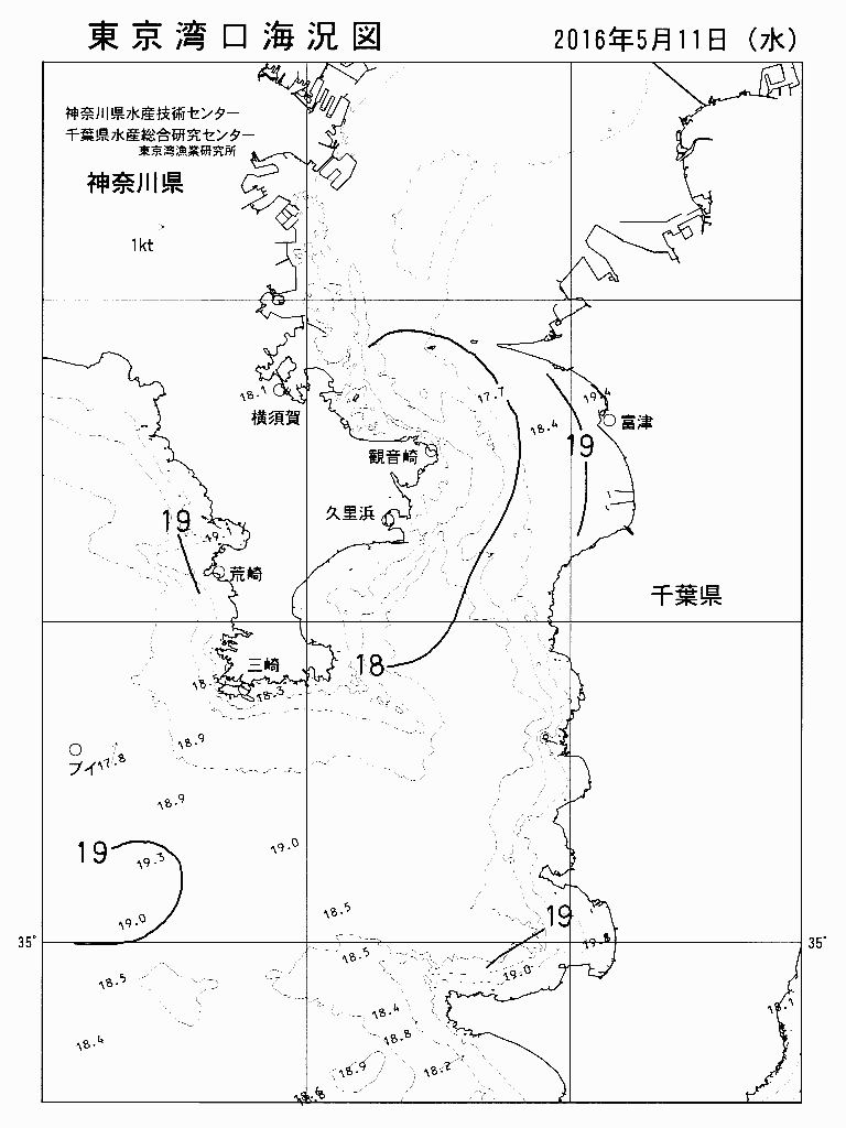 海況図, 東京湾口海況図 検索結果, (水温分布 等を図示)