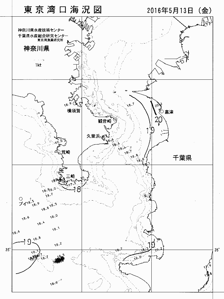 海況図, 東京湾口海況図 検索結果, (水温分布 等を図示)