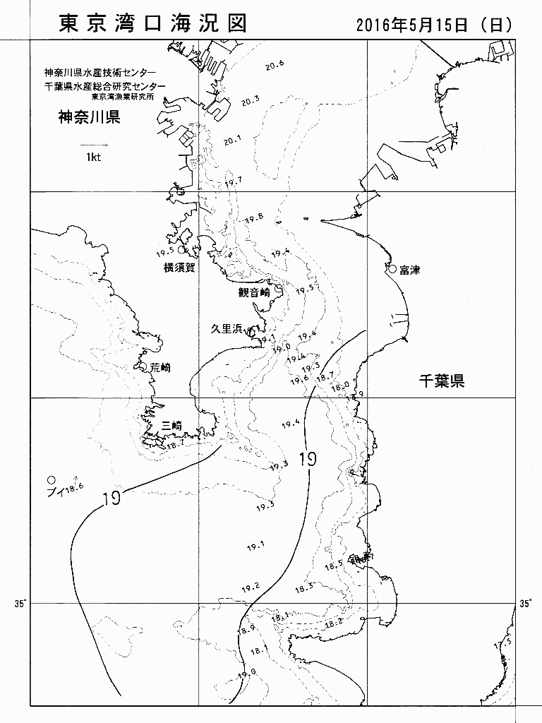 海況図, 東京湾口海況図 検索結果, (水温分布 等を図示)