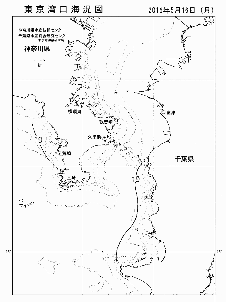 海況図, 東京湾口海況図 検索結果, (水温分布 等を図示)