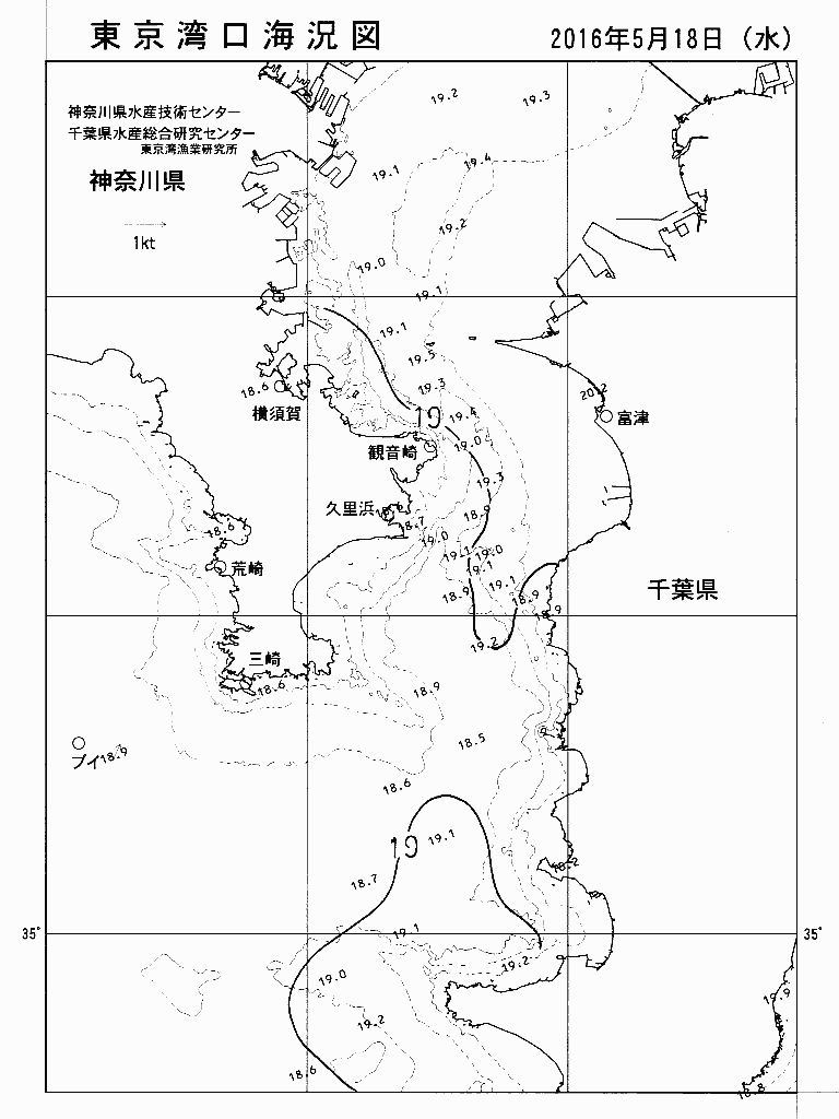 海況図, 東京湾口海況図 検索結果, (水温分布 等を図示)