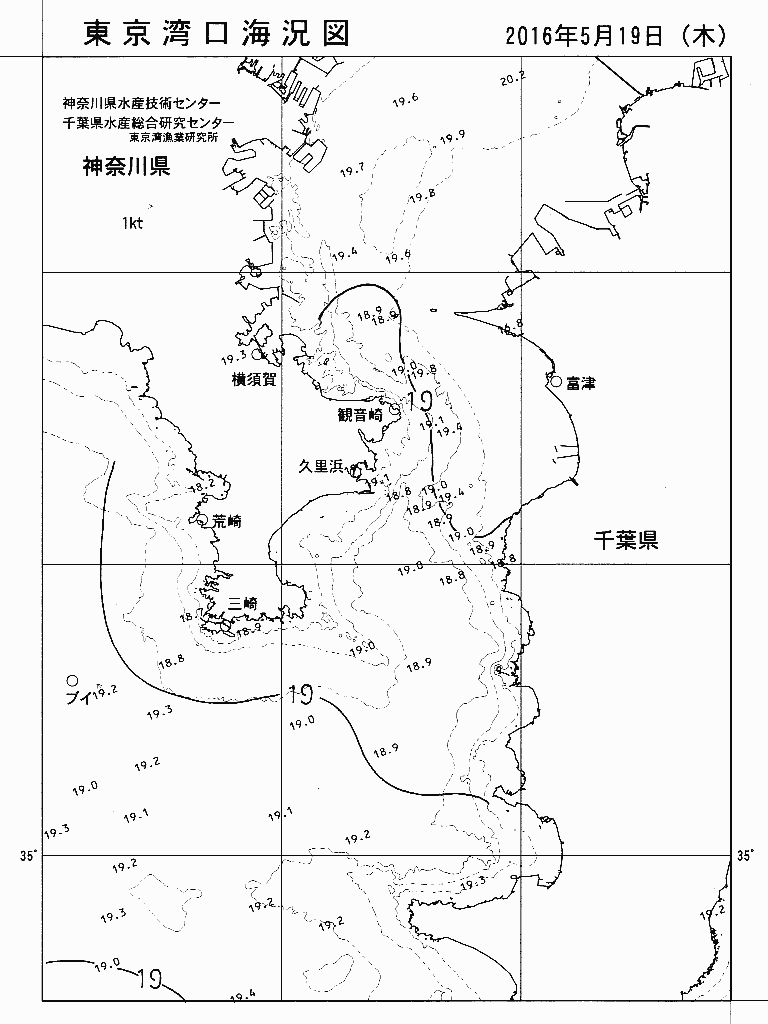 海況図, 東京湾口海況図 検索結果, (水温分布 等を図示)
