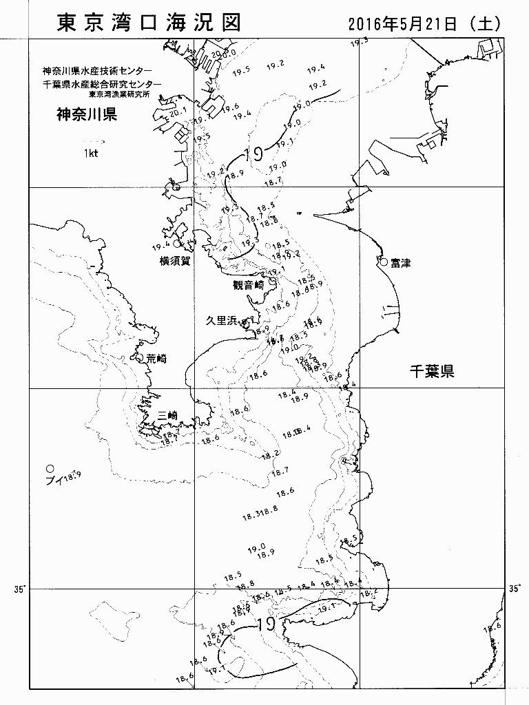 海況図, 東京湾口海況図 検索結果, (水温分布 等を図示)