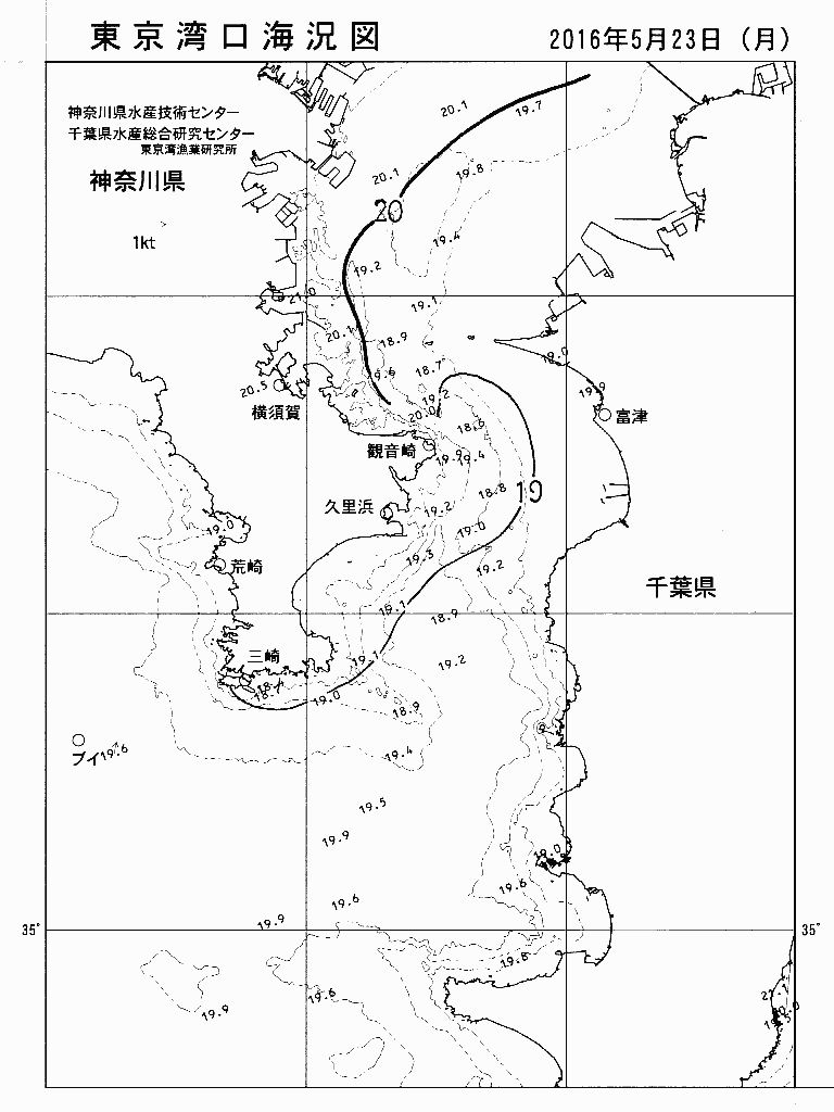 海況図, 東京湾口海況図 検索結果, (水温分布 等を図示)