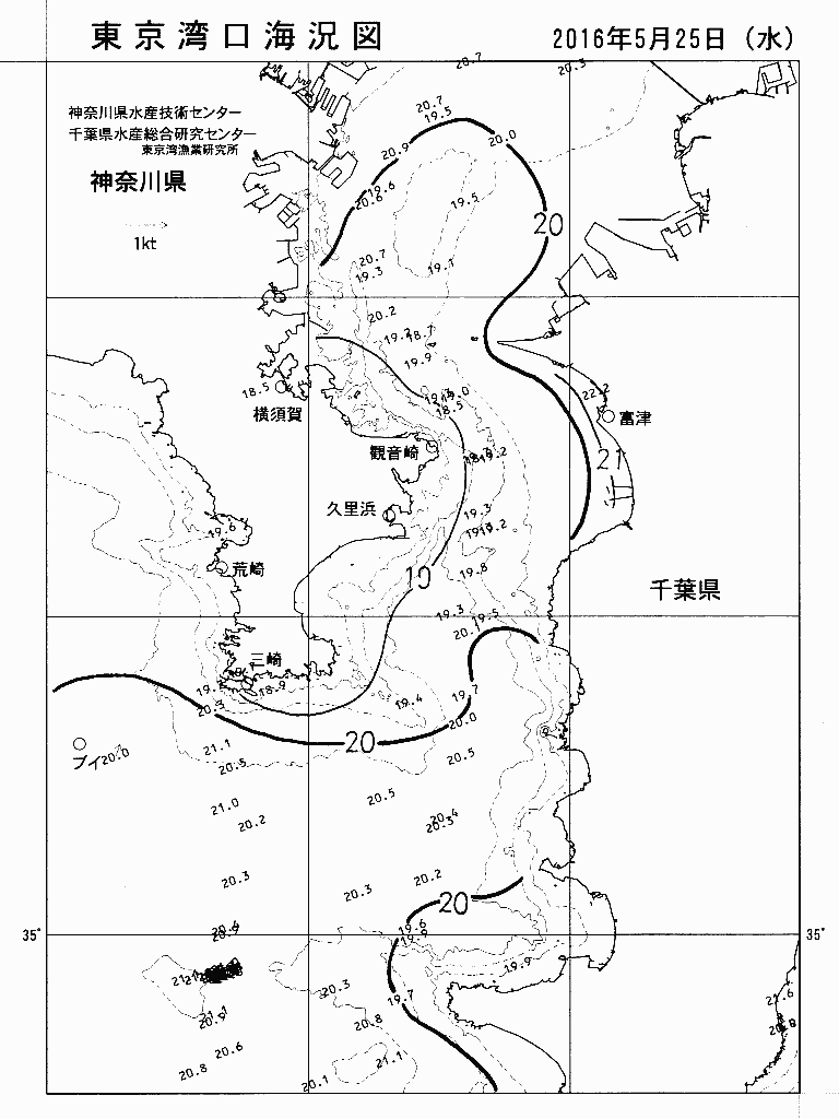 海況図, 東京湾口海況図 検索結果, (水温分布 等を図示)