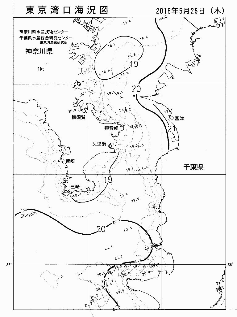 海況図, 東京湾口海況図 検索結果, (水温分布 等を図示)
