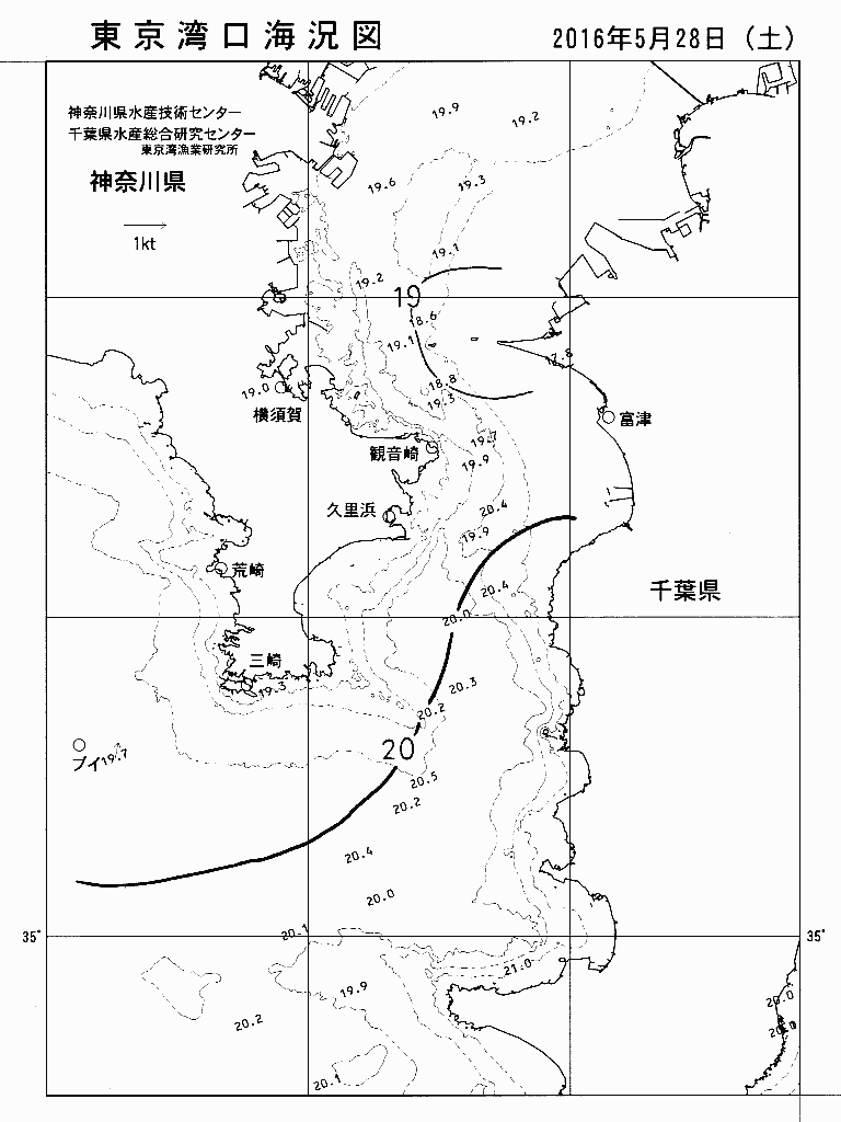 海況図, 東京湾口海況図 検索結果, (水温分布 等を図示)