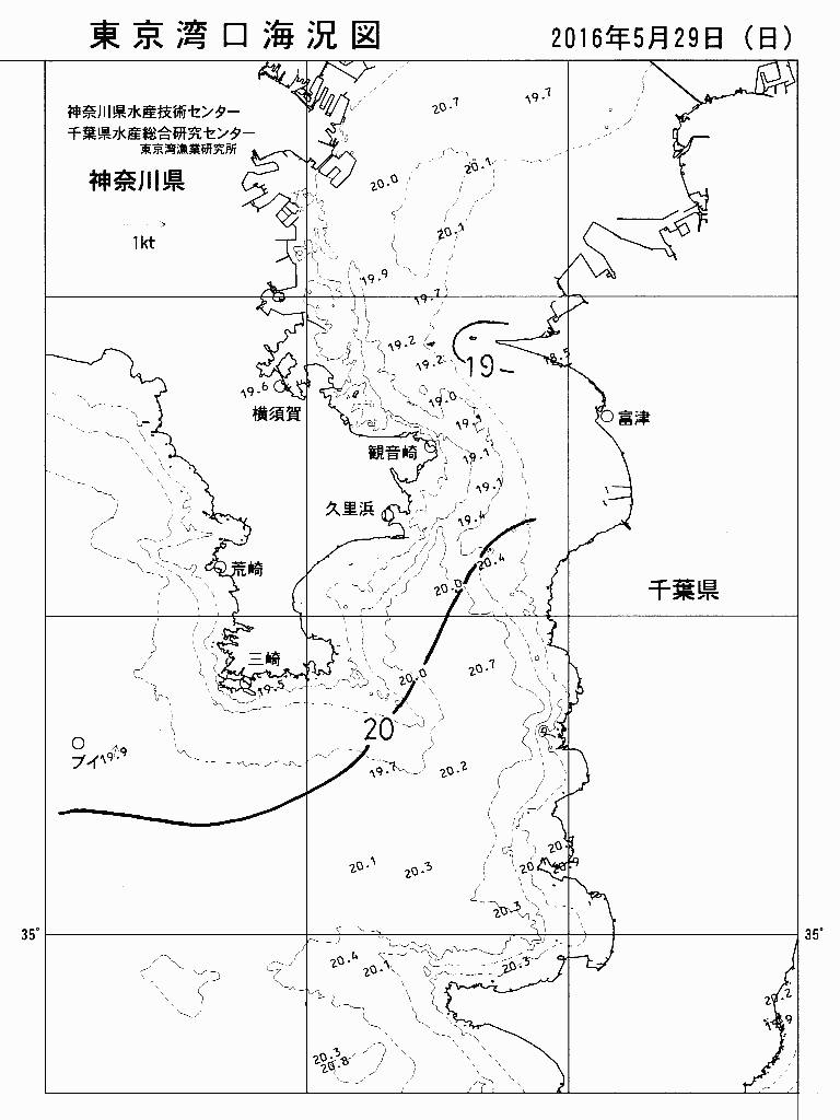 海況図, 東京湾口海況図 検索結果, (水温分布 等を図示)