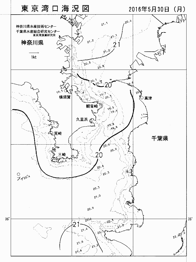 海況図, 東京湾口海況図 検索結果, (水温分布 等を図示)